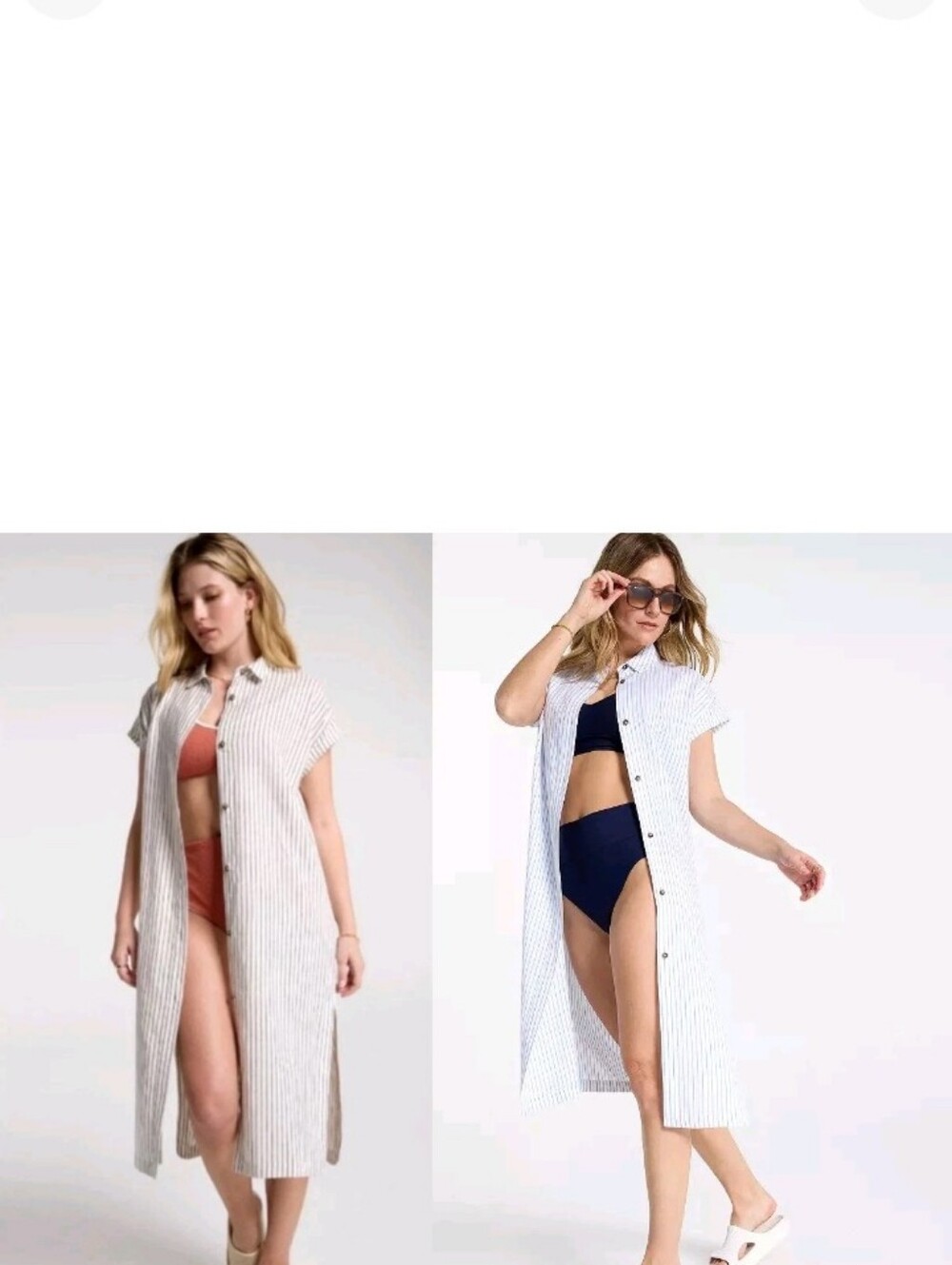 CALIA BY CARRIE UNDERWOOD Blue and White Striped Button-Front Cover Up